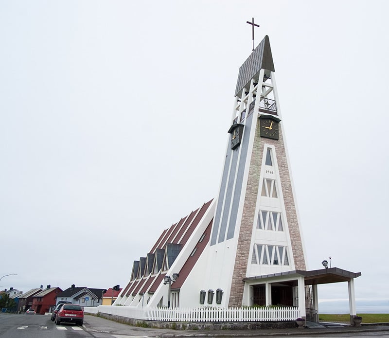 The white Hammerfest church in Norway