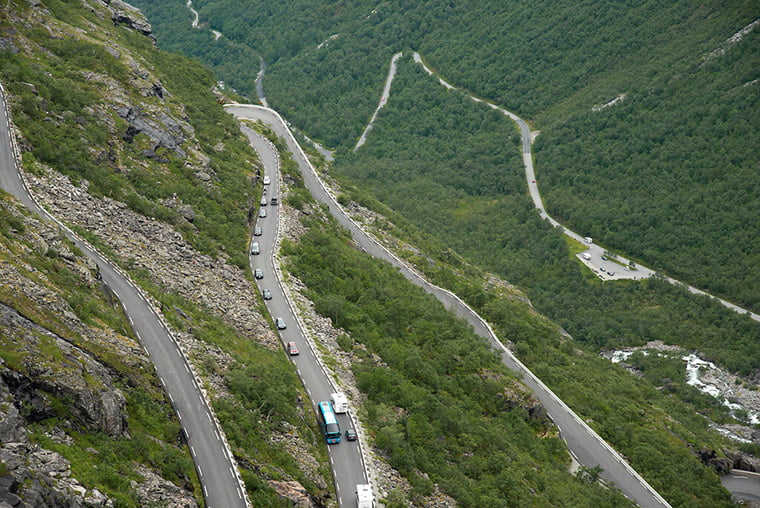 An aerial photograph of Norway's Trollstigen mountain pass