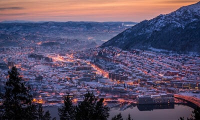 A panorama of Bergen in twilight