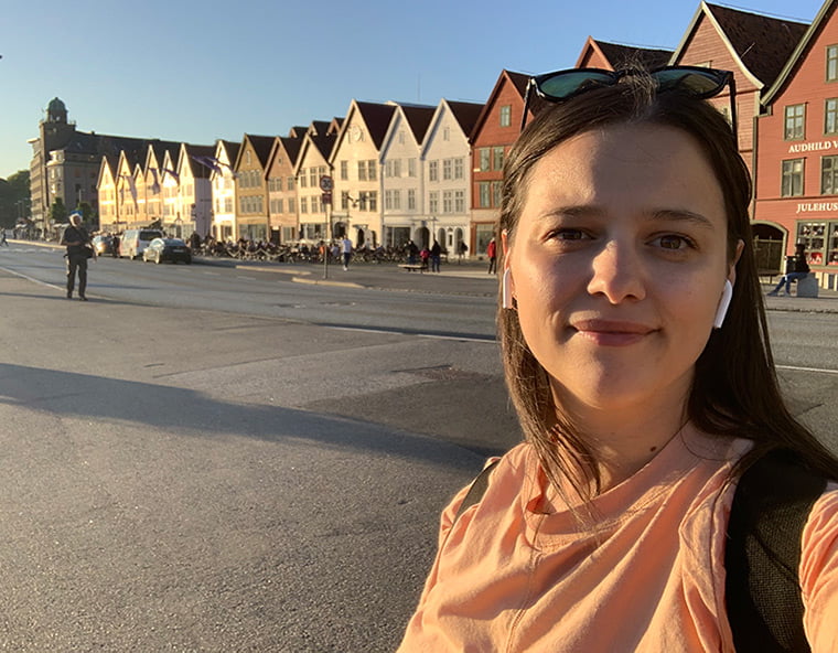 Emma works as a tour guide in Bergen, Norway