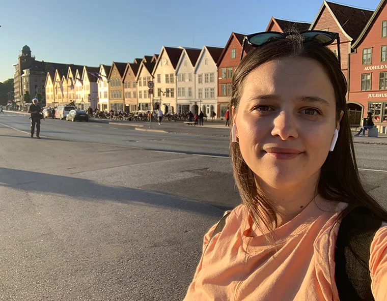 Emma works as a tour guide in Bergen, Norway