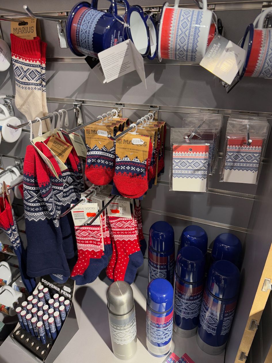 Products featuring the Marius pattern on sale in Norway. Photo: David Nikel.