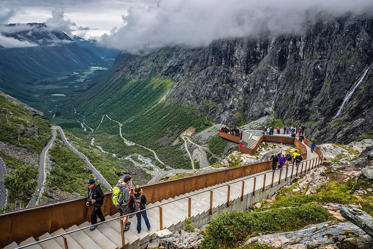 The spectacular walkways and viewing platforms at the top of Trollstigen road in Norway