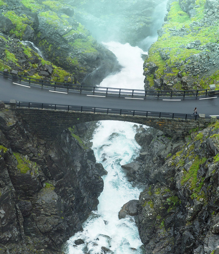 Stigfossen waterfall bridge at Trollstigen in Norway