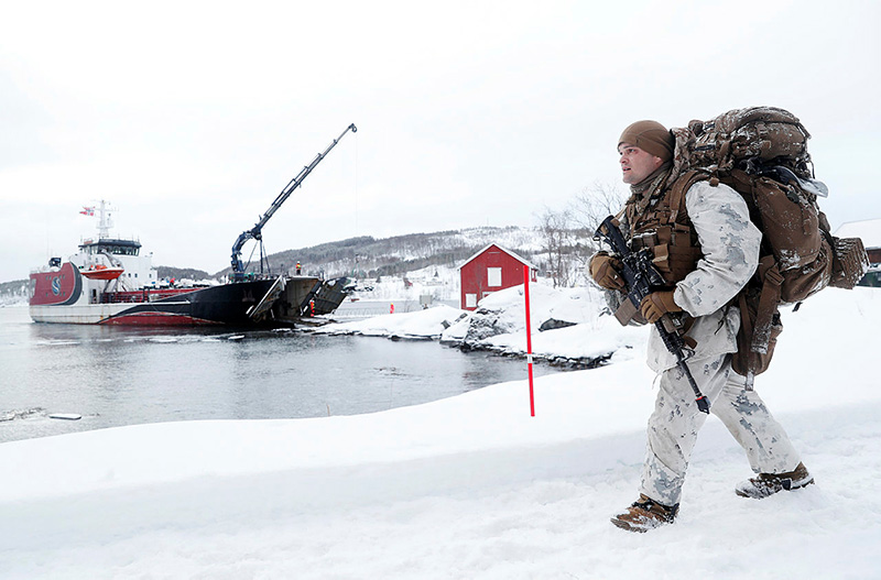 Marines from the US Marine Corps during an amphibious operation on the winter exercise Cold Response 2020 in Norway