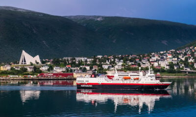 Hurtigruten ship sailing in Tromsø. Norway