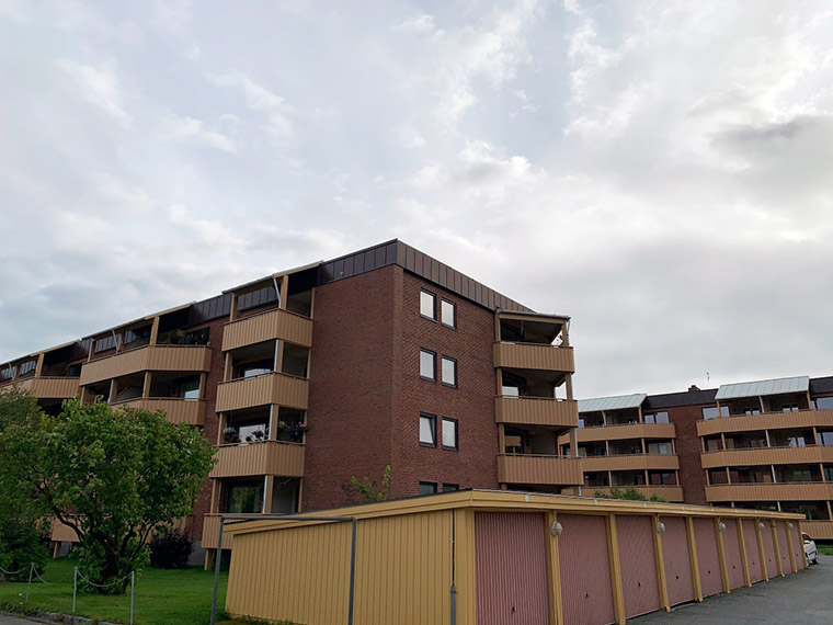 Apartments in Øya, part of Trondheim, Norway. Operated as a borettslag, a Norwegian housing cooperative.