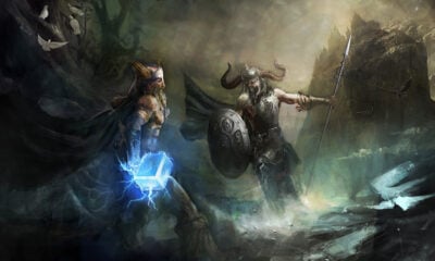 Illustration of the Viking eternal battle with Thor and Loki