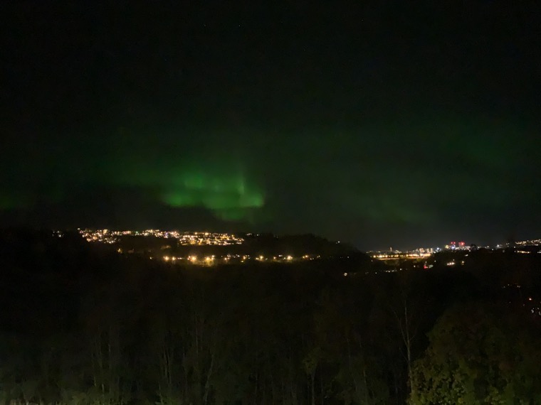 The northern lights above Trondheim, Norway, in October 2020