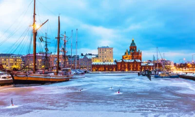 Frozen harbour in Helsinki, Finland