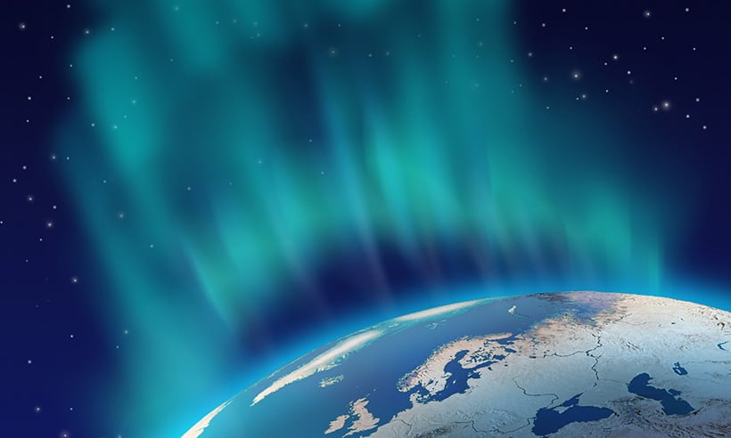 The northern lights above northern Europe