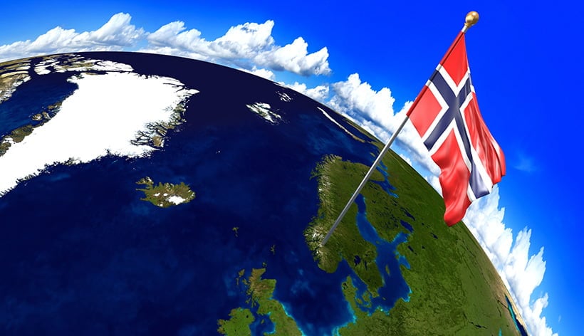 Norway flag on planet earth