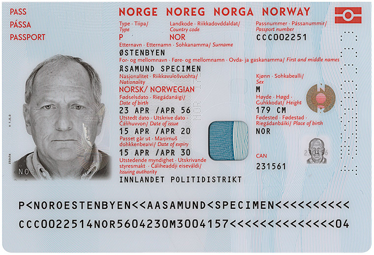 Personal details page in the Norwegian passport