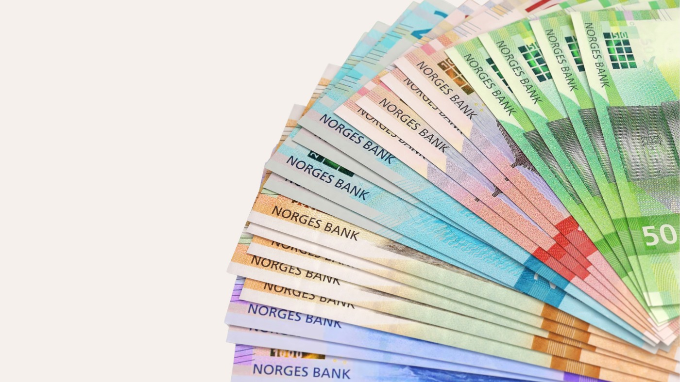 Fan of Norwegian krone banknotes.