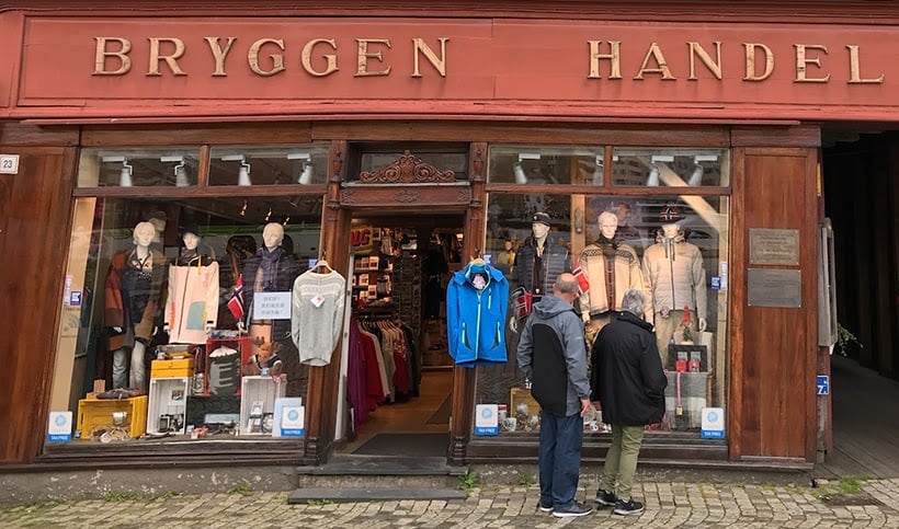 Shopping on Bryggen in Bergen, Norway