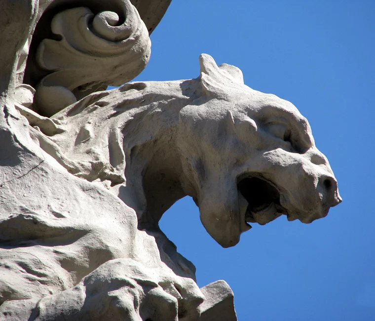 A close-up of a gargoyle on Trondheim's Nidaros Cathedral in Norway