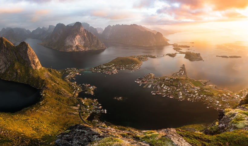 Norway's Lofoten Islands in the fall sunlight