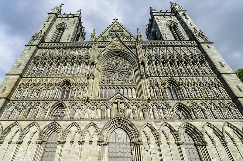 Detailed photo of the carvings on Nidaros Cathedral in Norway