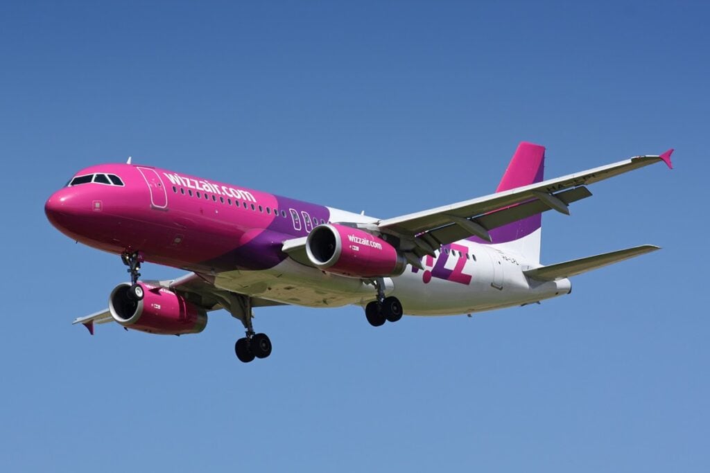 Purple Wizz Air airliner