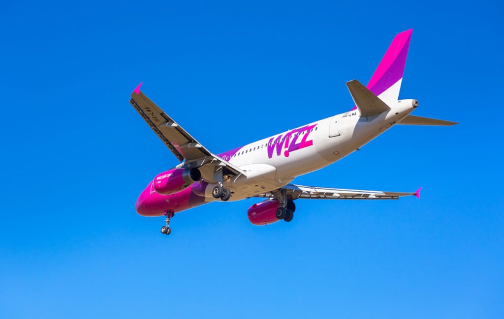 Wizz Air plane in Norway against a blue sky