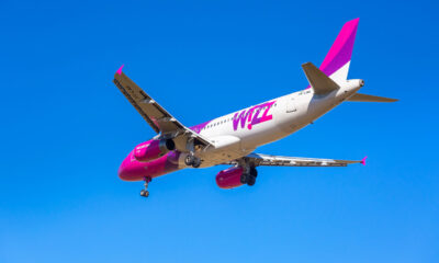 Wizz Air plane in Norway against a blue sky