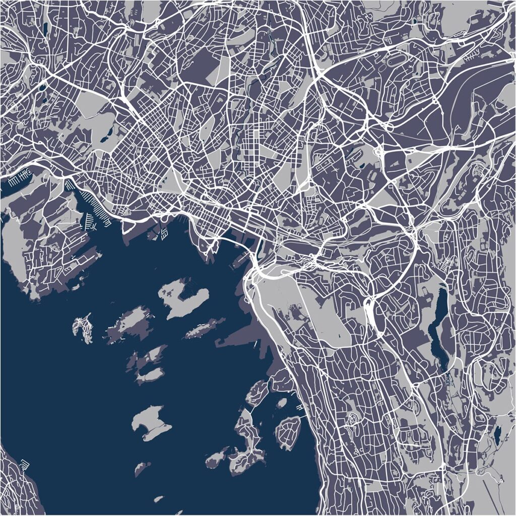 Aerial concept map of downtown Oslo