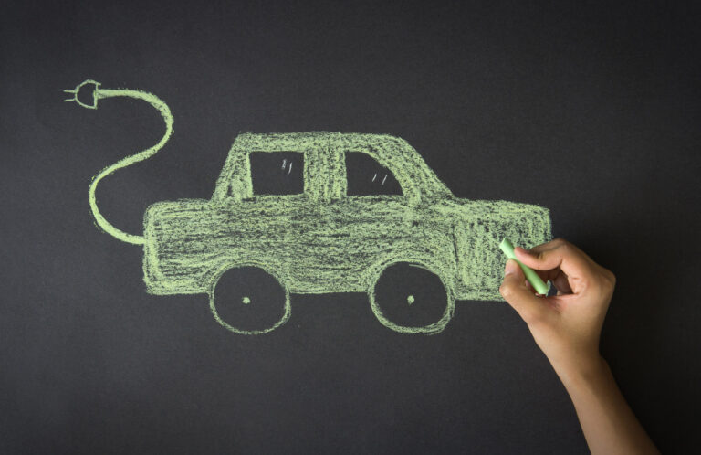 Electric car child's drawing in chalk