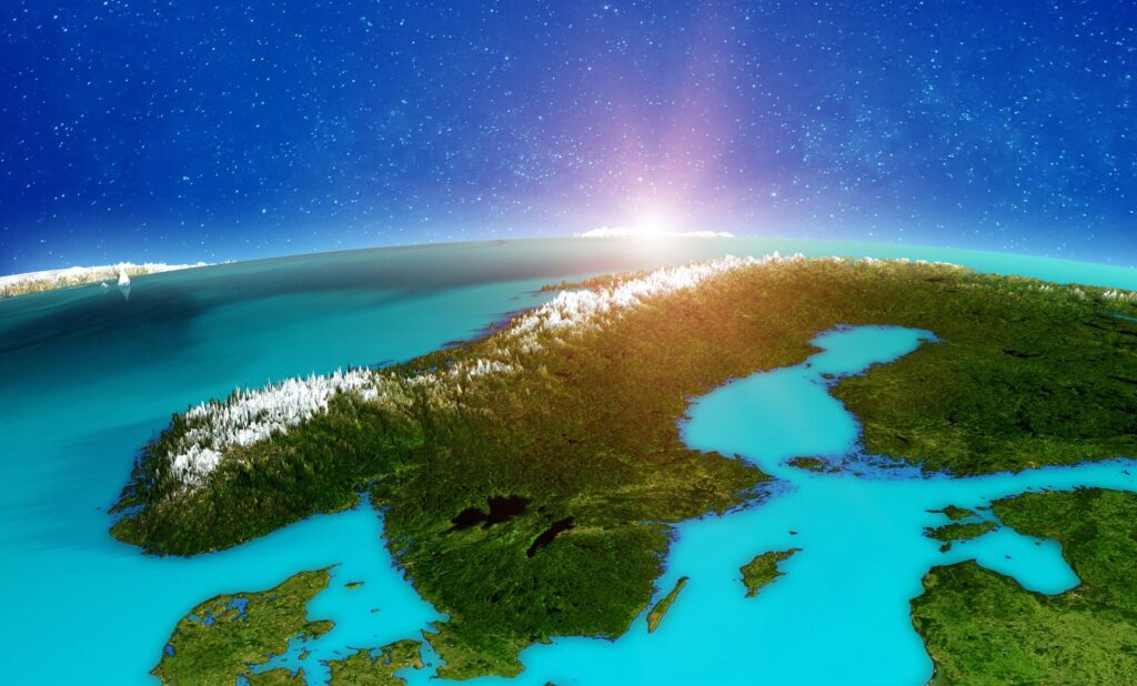 Illustration of Norway from space.