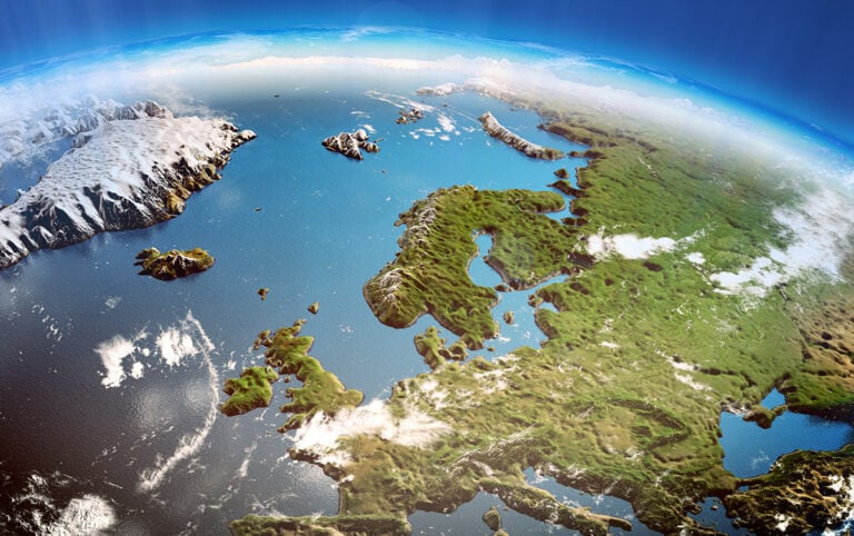 Render of Northern Europe featuring Norway and the United Kingdom.