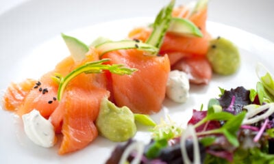 Norwegian salmon on a plate with garnish