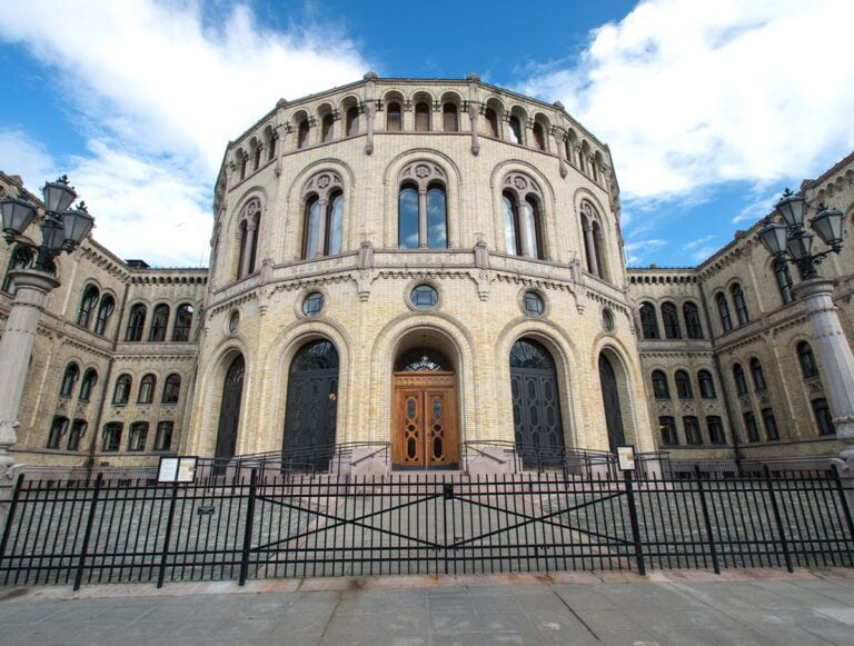 Outside the Oslo parliament building