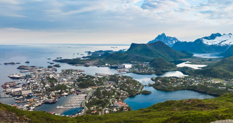 A panoramic photo of Svolvaer, Lofoten