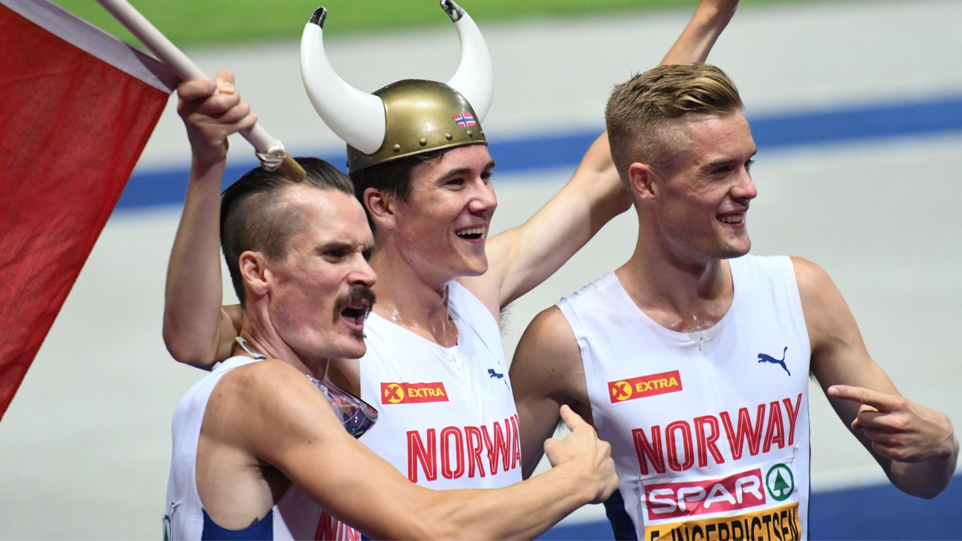 Ingebrigtsen brothers celebrating at the 2018 Athletics European Championships. Photo: Erik van Leeuwen / Wikipedia.