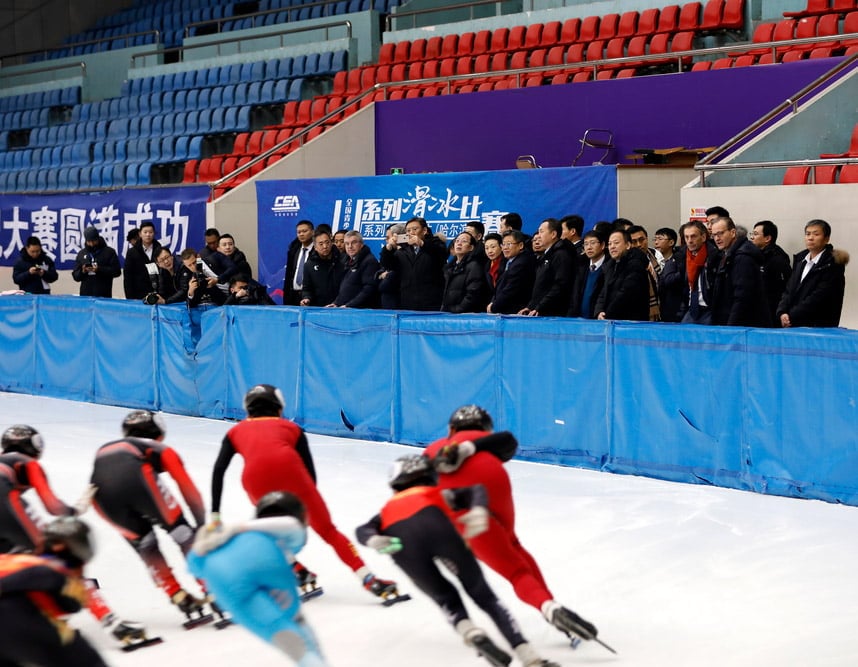 Thomas Bach, President of the International Olympic Committee (IOC), visits the ice training centre ahead of the Beijing 2022 Winter Olympics.