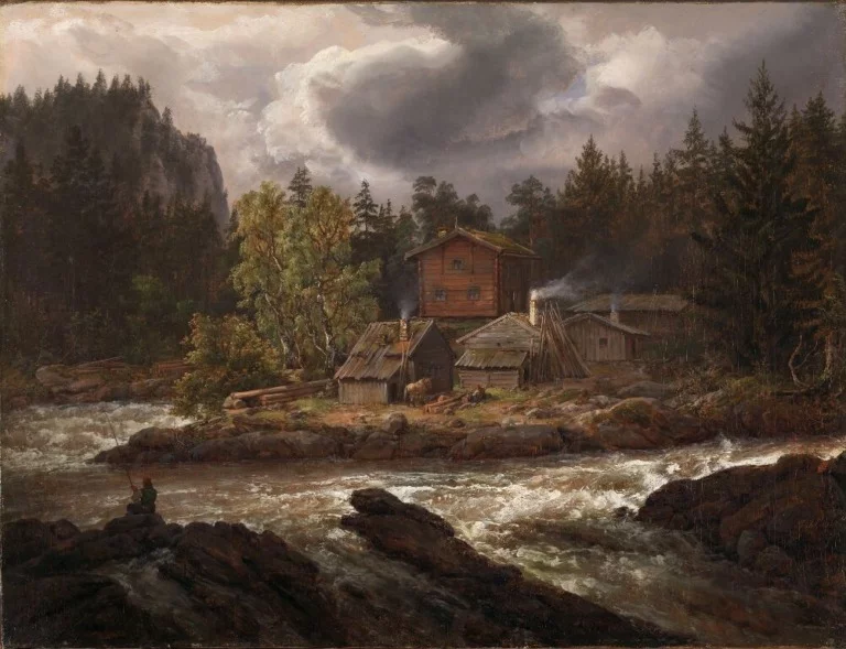 View of Hønefossen by Johan Christian Dahl, 1847.