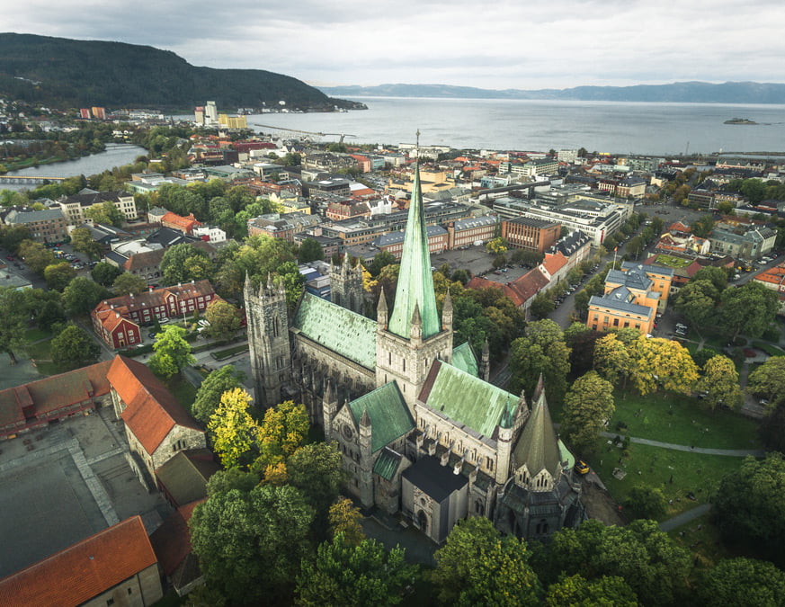 Trondheim's Nidaros Cathedral photo by a drone