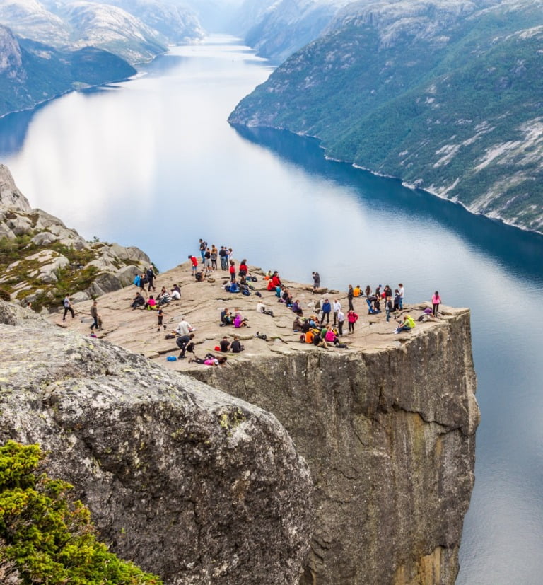 Norwegians gather on Preikestolen cliff in southwest Norway