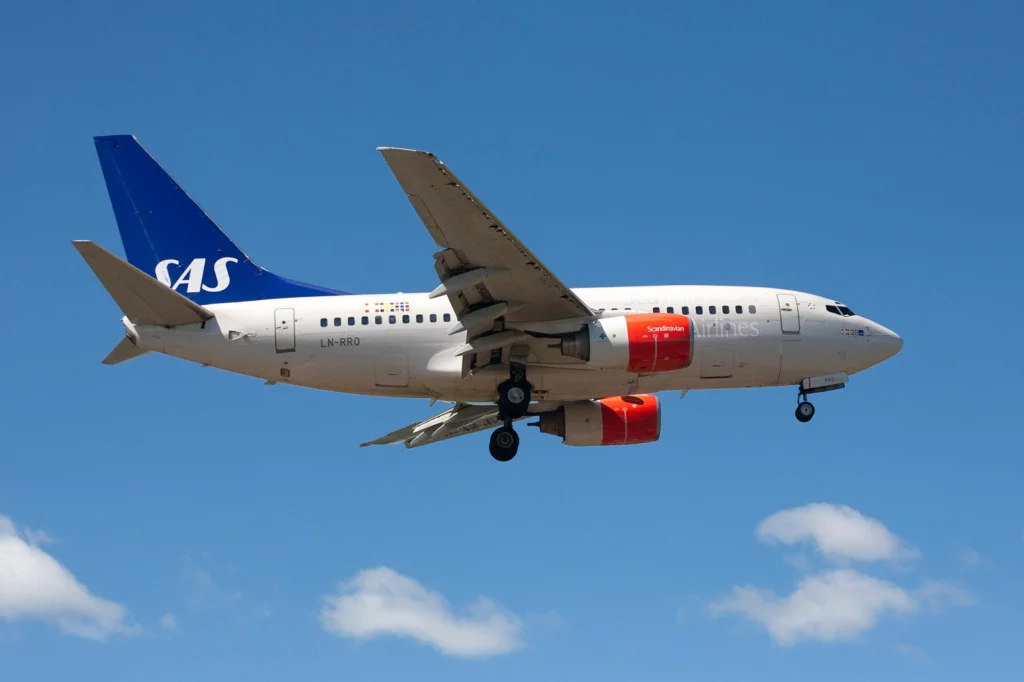 SAS airplane flying in Norway