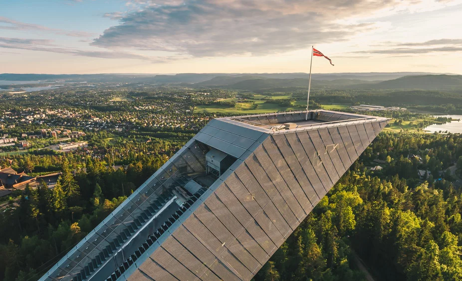 The top of Holmenkollen ski jump in Oslo, Norway