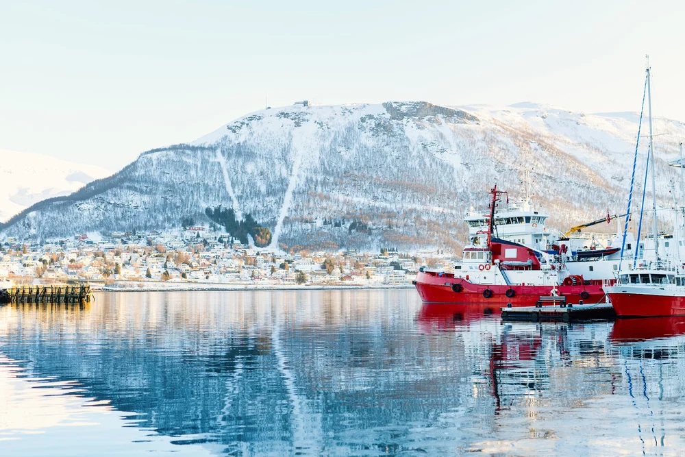 The harbour of Tromsø on a winter day.