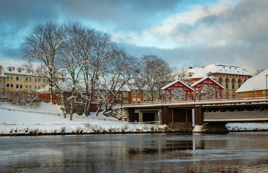 Trondheim life by the city's Nidelven river.