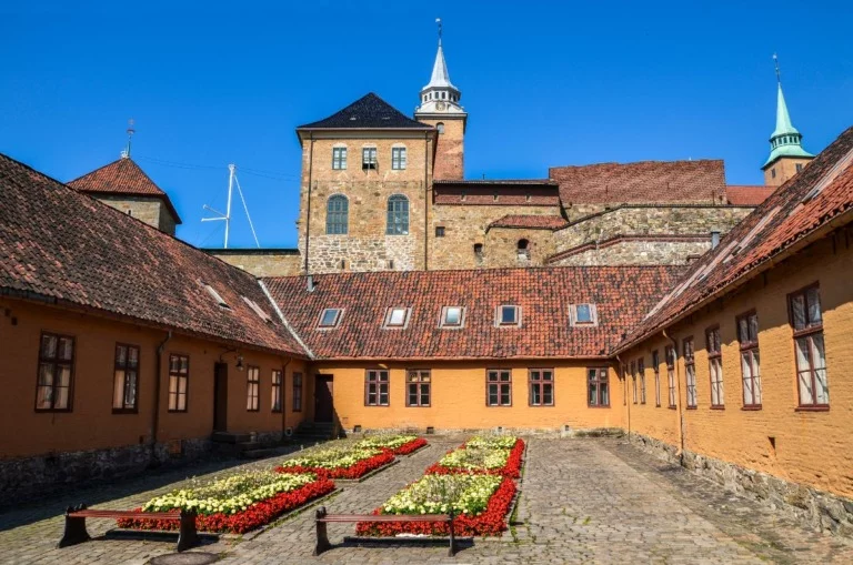 An interior courtyard at Akershus Fortress, Oslo, Norway
