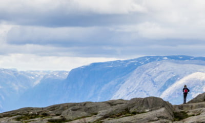 Lonely person hiking in Norway