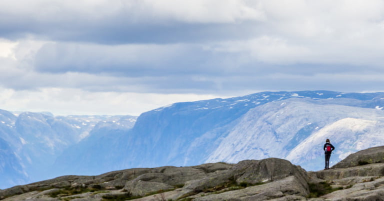 A lonely person hiking in Norway