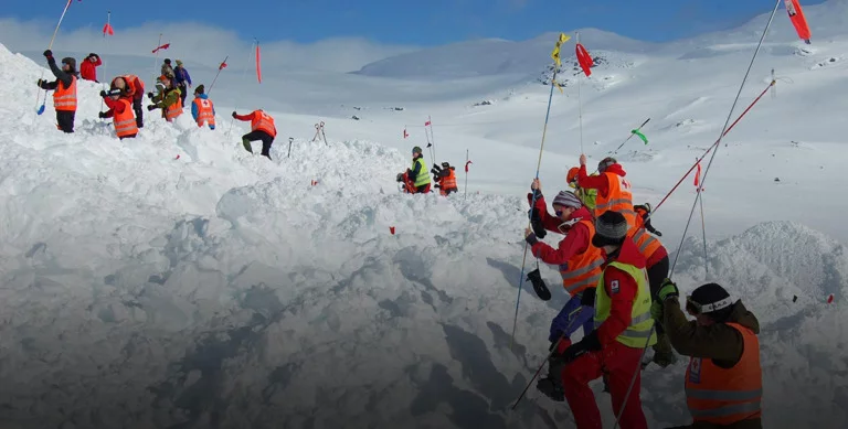 A mountain rescue training exercise in the Norwegian mountains.