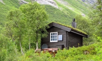 A Norwegian mountain cabin surrounded by green