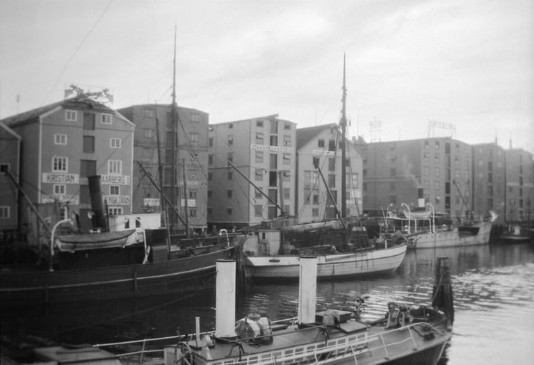 Boats in the old harbour, Trondheim "Brygge".