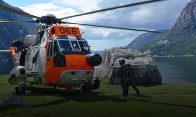 Sea King helicopter used for search and rescue in Norway. Photo: Hovedredningssentralen.
