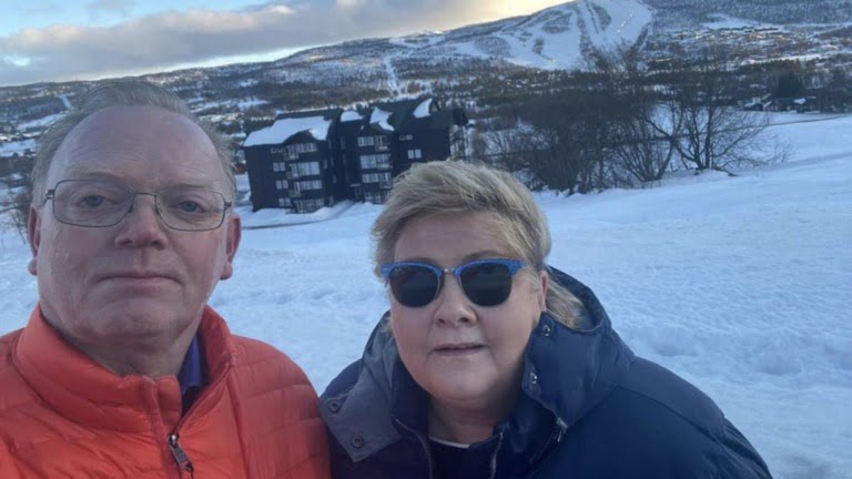 Norway prime minister Erna Solberg and her husband in Geilo