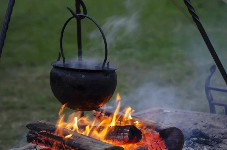 Viking cooking pot on a fire